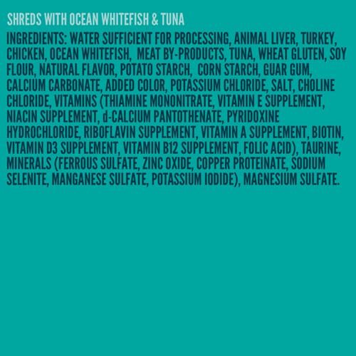 Strongheart ocean-whitefish-tuna-shreds close-up of open can showcasing tender pieces for palatability.
