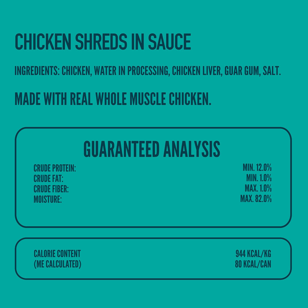 Opened Strongheart can with shredded chicken ready to serve