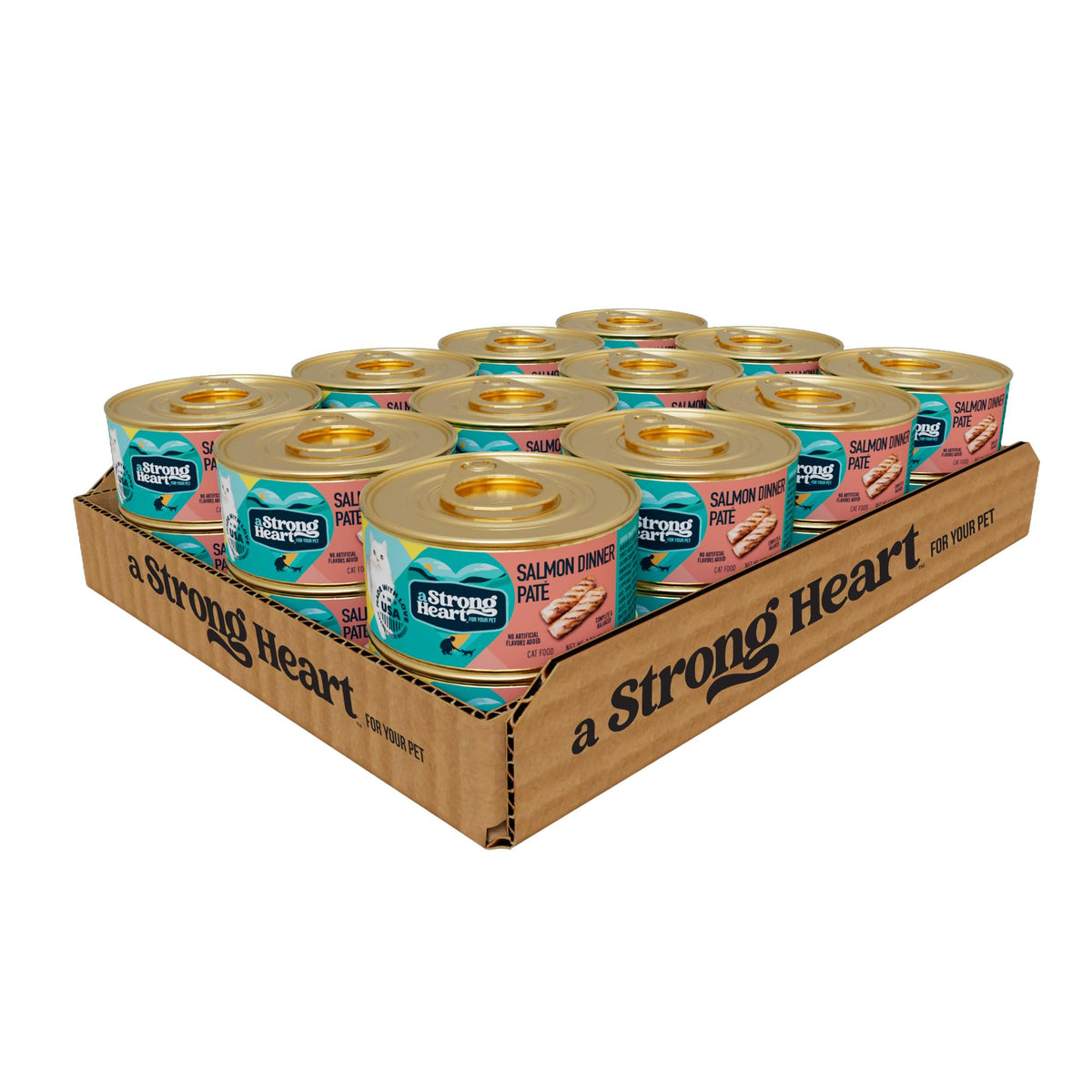 Strongheart salmon dinner pate can showcases a glossy texture for appealing meals