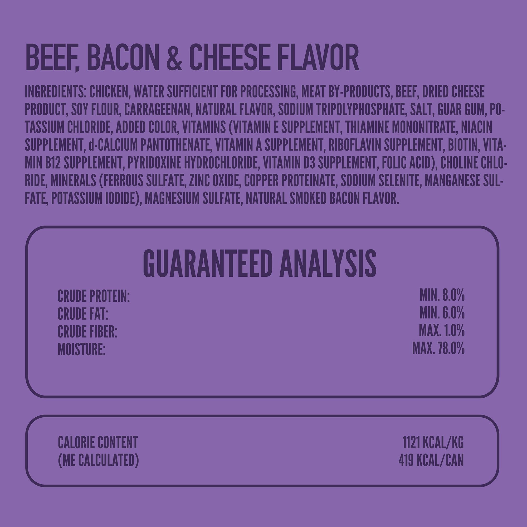 Strongheart beef-bacon-cheese wet dog food close-up, rich flavor blend.
