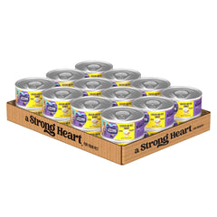 Strongheart chicken and rice wet dog food pack front illustrates a complete daily meal