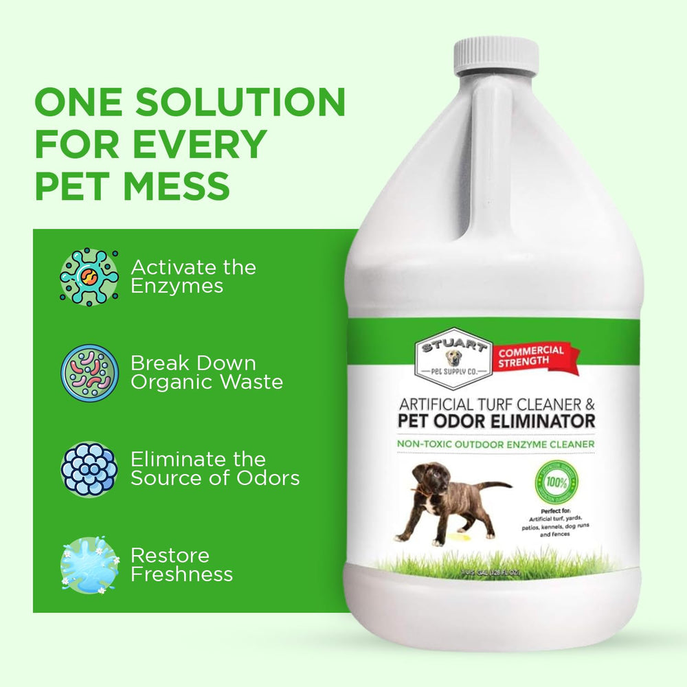 Stuart Pet Supply Co. hose-ready bottle enabling quick outdoor cleanup