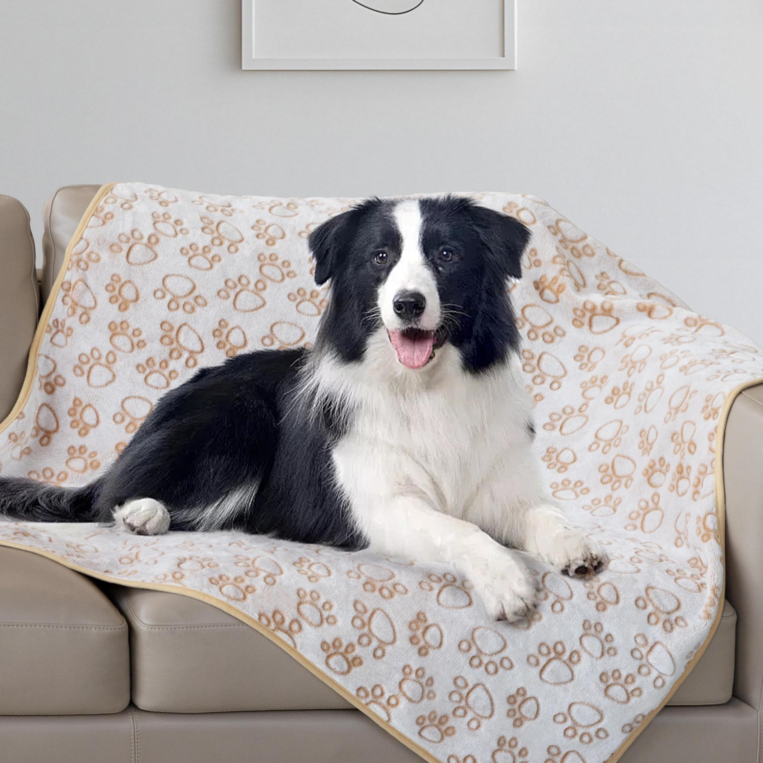 Stuffed beige premium soft dog blanket soft flannel texture for comfort