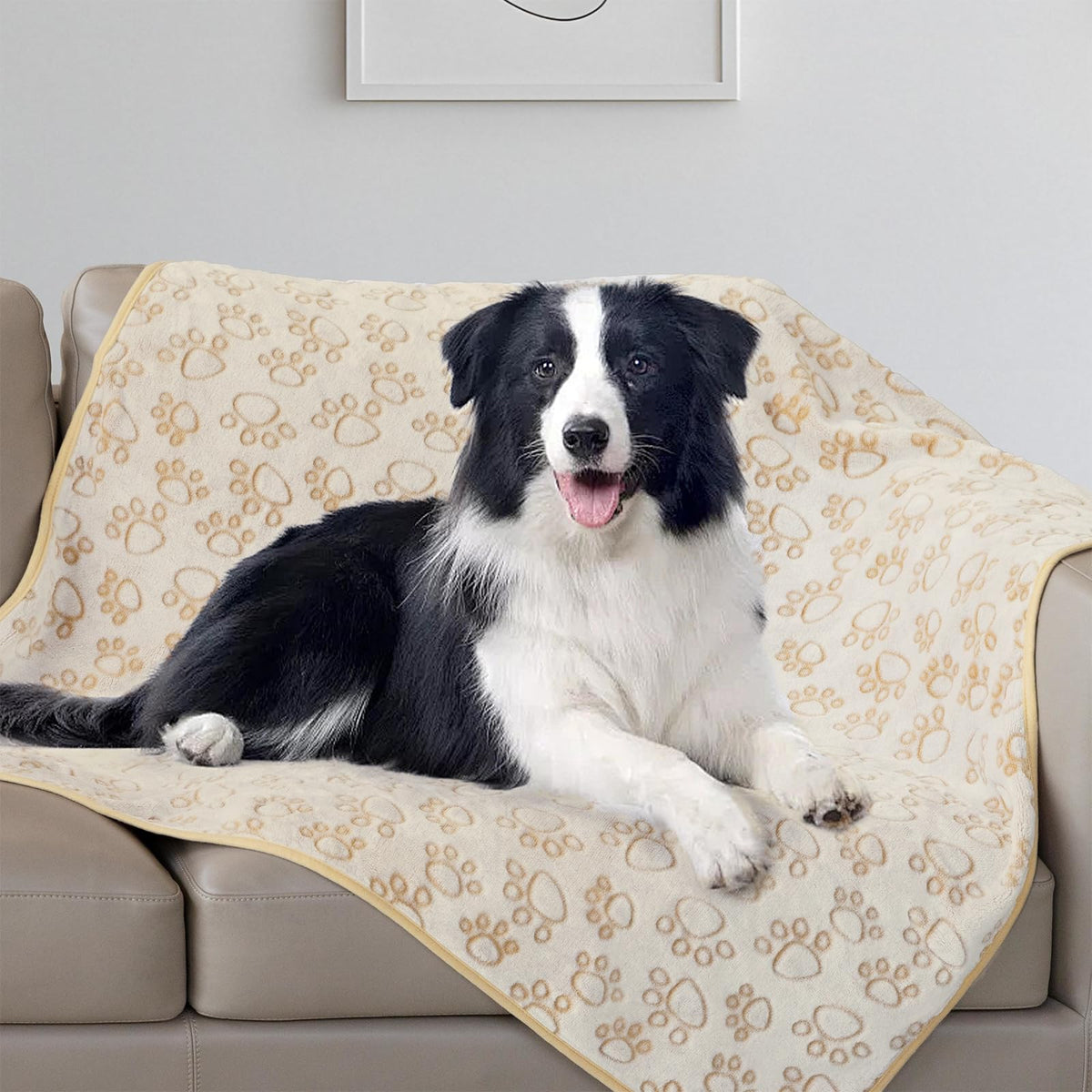 Stuffed premium soft dog blanket with paw-print top view for cozy warmth