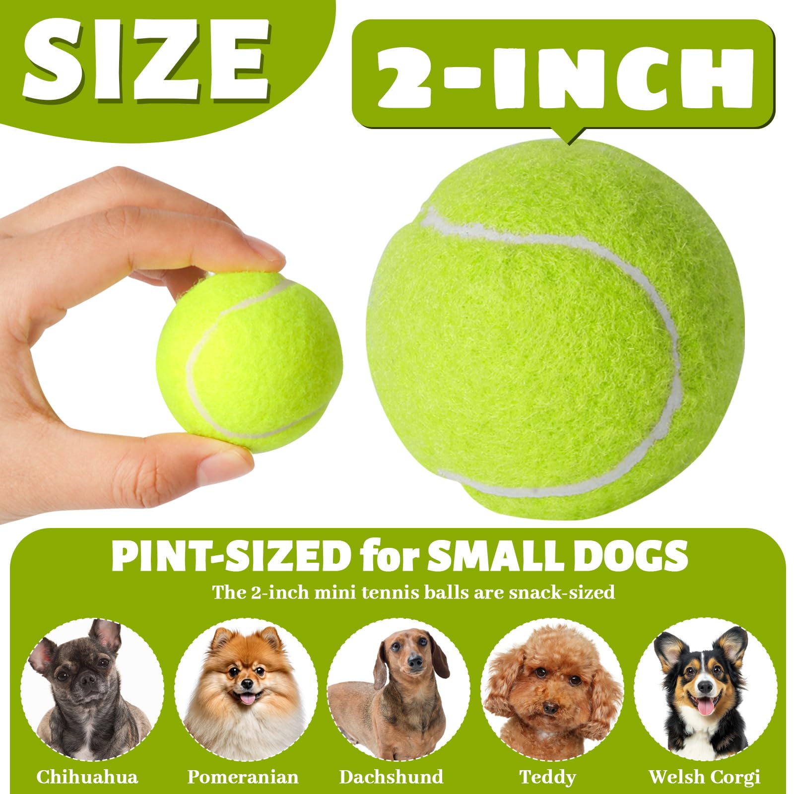 StyEdEk 2-inch dog tennis balls in bright colors for high visibility.