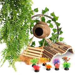 StyEdEk coconut hut offers a cozy retreat for reptiles in terrariums.