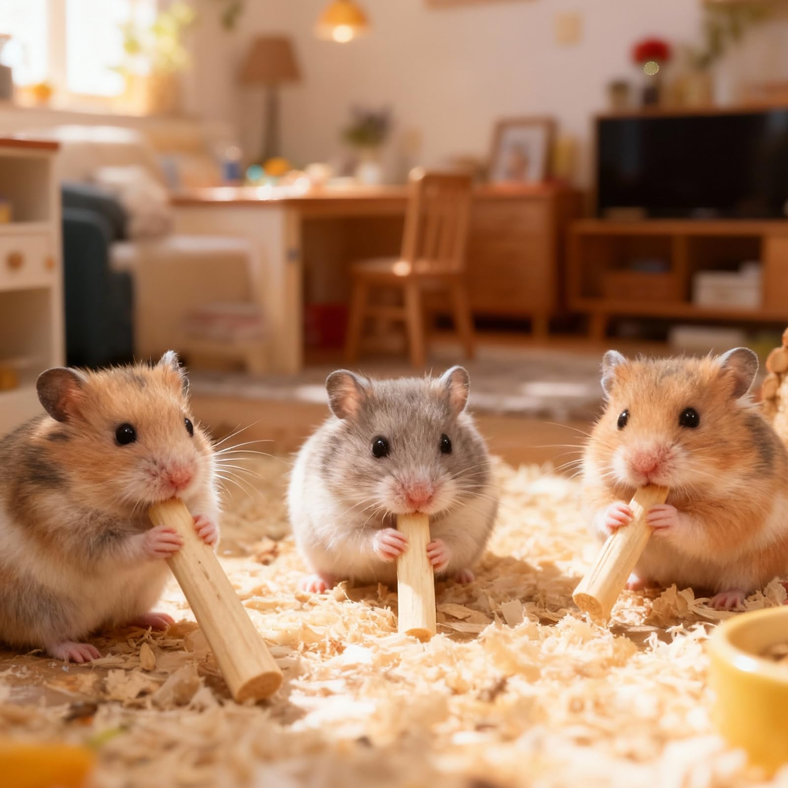 StyEdEk small pets using bamboo sticks for gnawing.