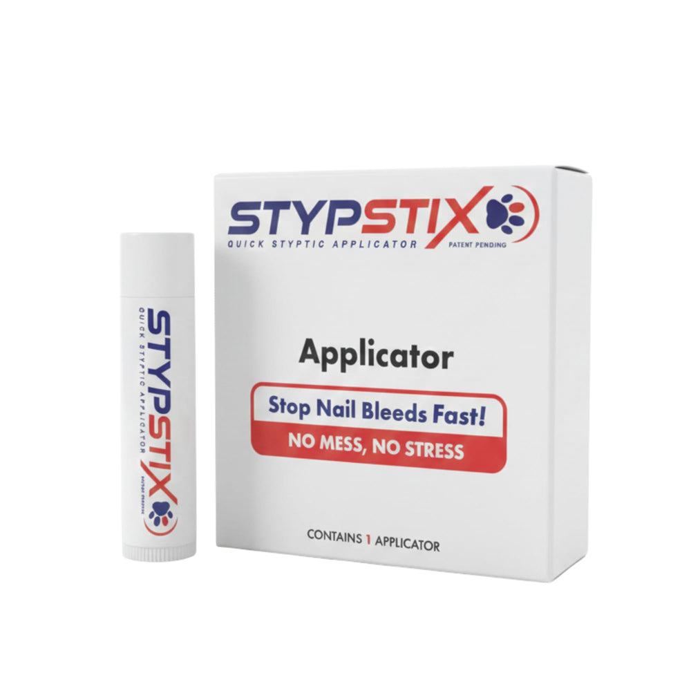 STYPSTIX applicator in use for quick nail bleed control during grooming.