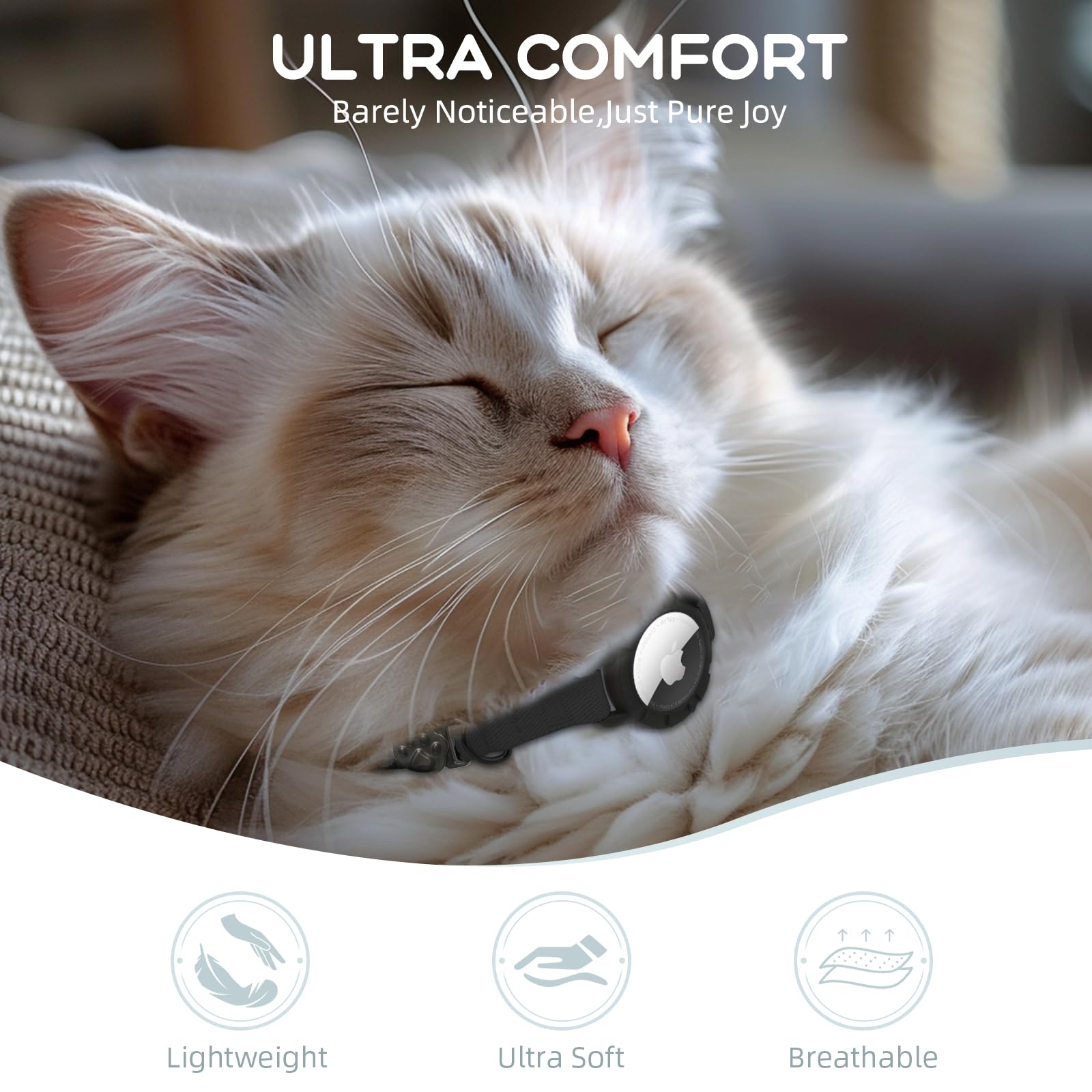 Sucegi AirTag cat collar demonstrates adjustable stretch for a growing cat.