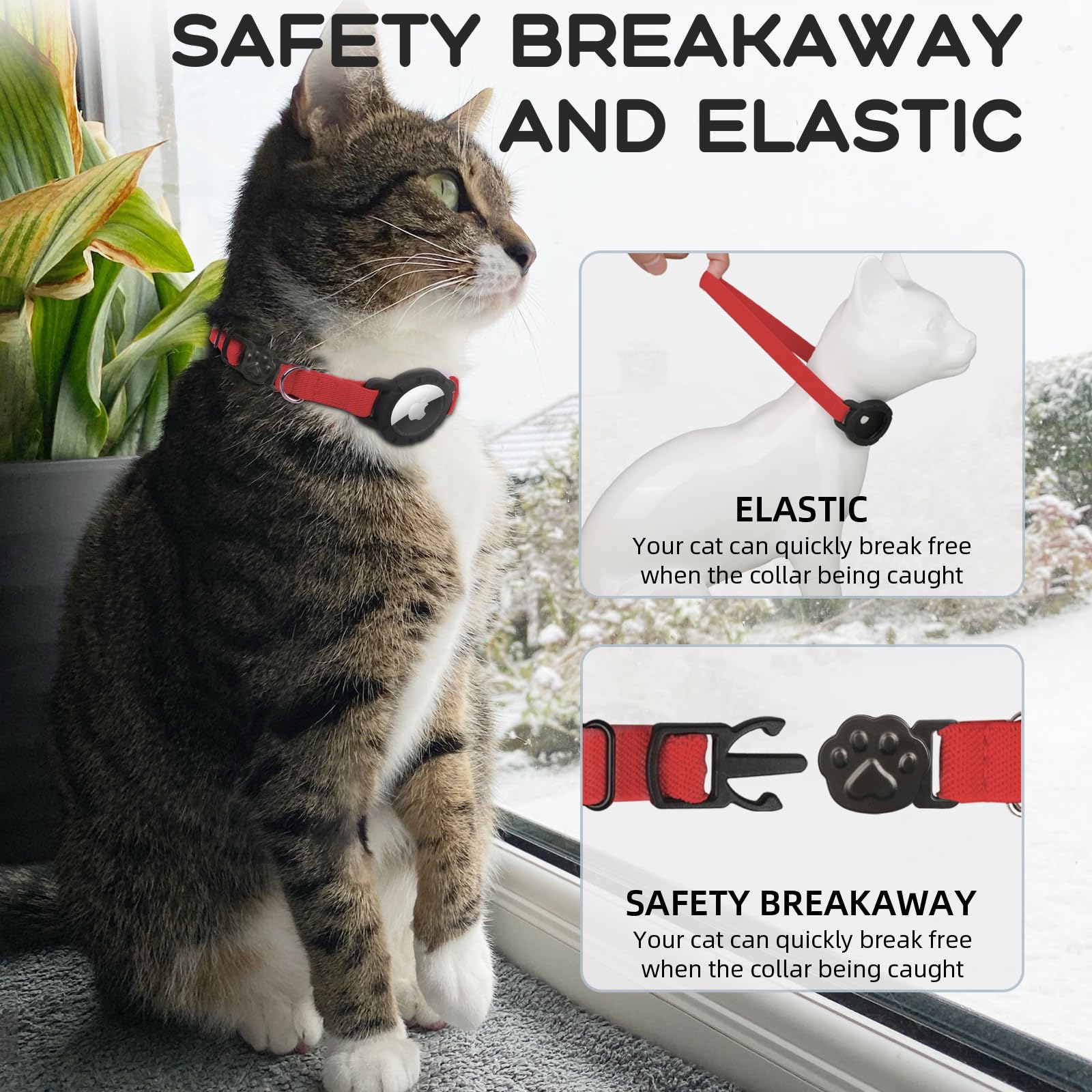 sucegi AirTag cat collar adjustment strap red, shows flexible fit for cats.