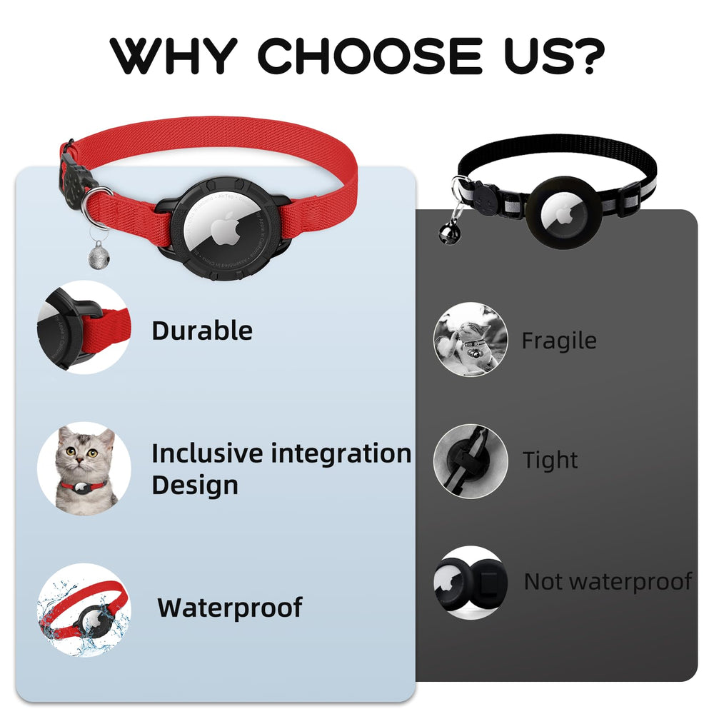sucegi AirTag cat collar breakaway design red, safe escape for curious pets.