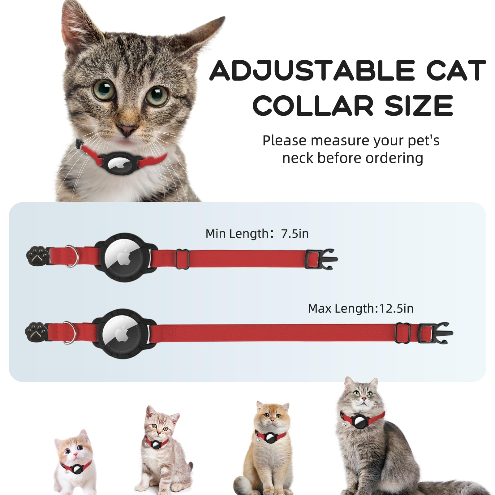 sucegi AirTag cat collar lightweight red, comfortable all day wear.