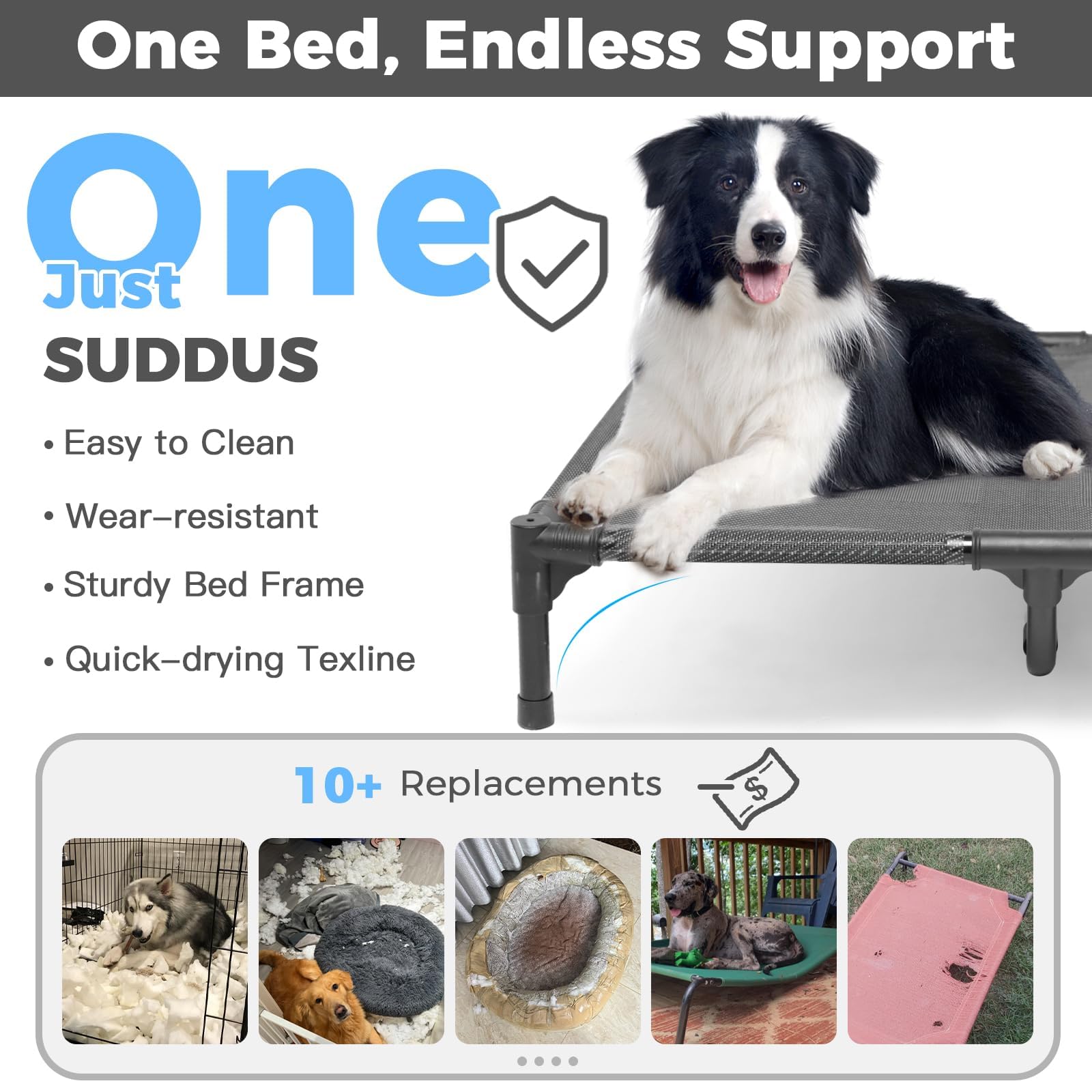 Suddus bed features dual steel bars for durable, stable support.