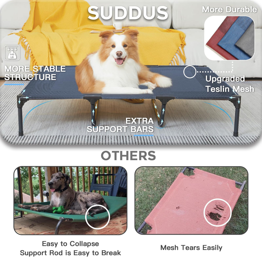SUDDUS portable raised dog bed blue ideal for travel and outdoor use.