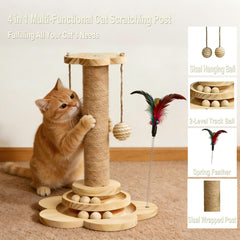 Sudehfei wooden post features a 2-layer track for batting and chasing.