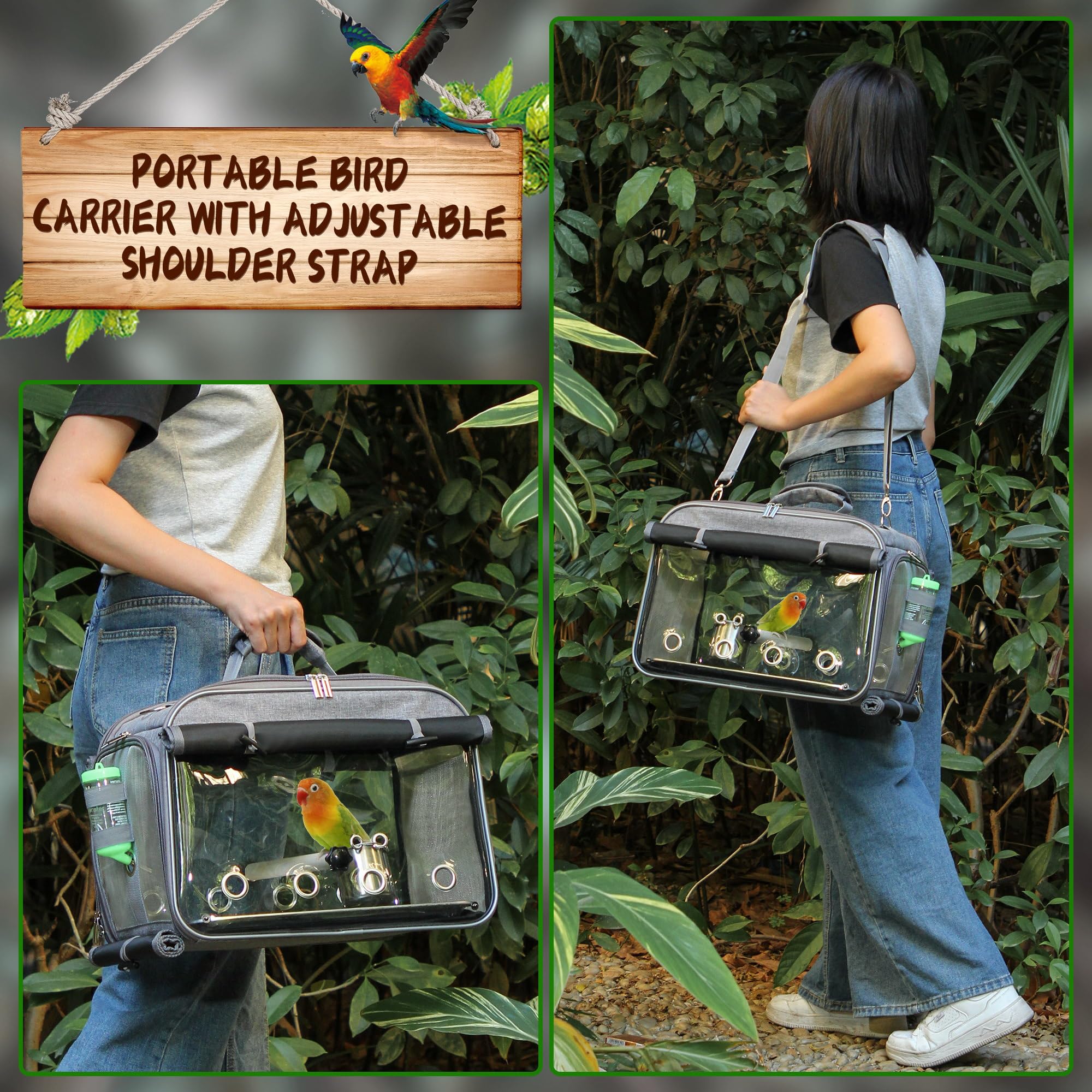 Car-seat attachment ready Suertree bird carrier for secure car trips