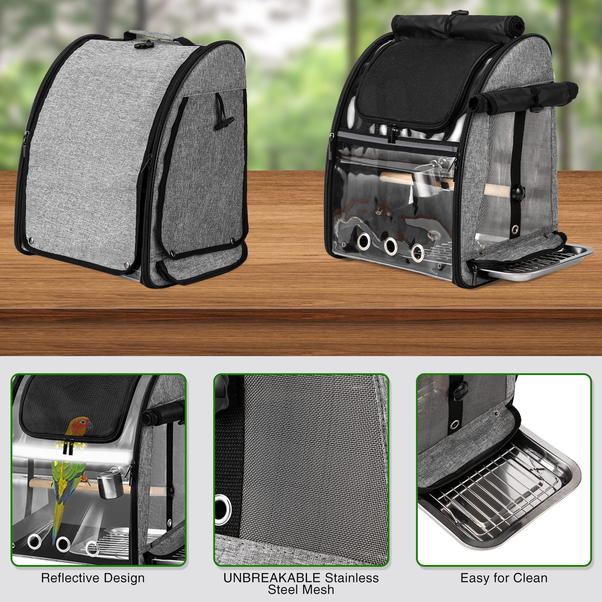 Suertree bird travel cage bottom cleaning opening for easy tray access.