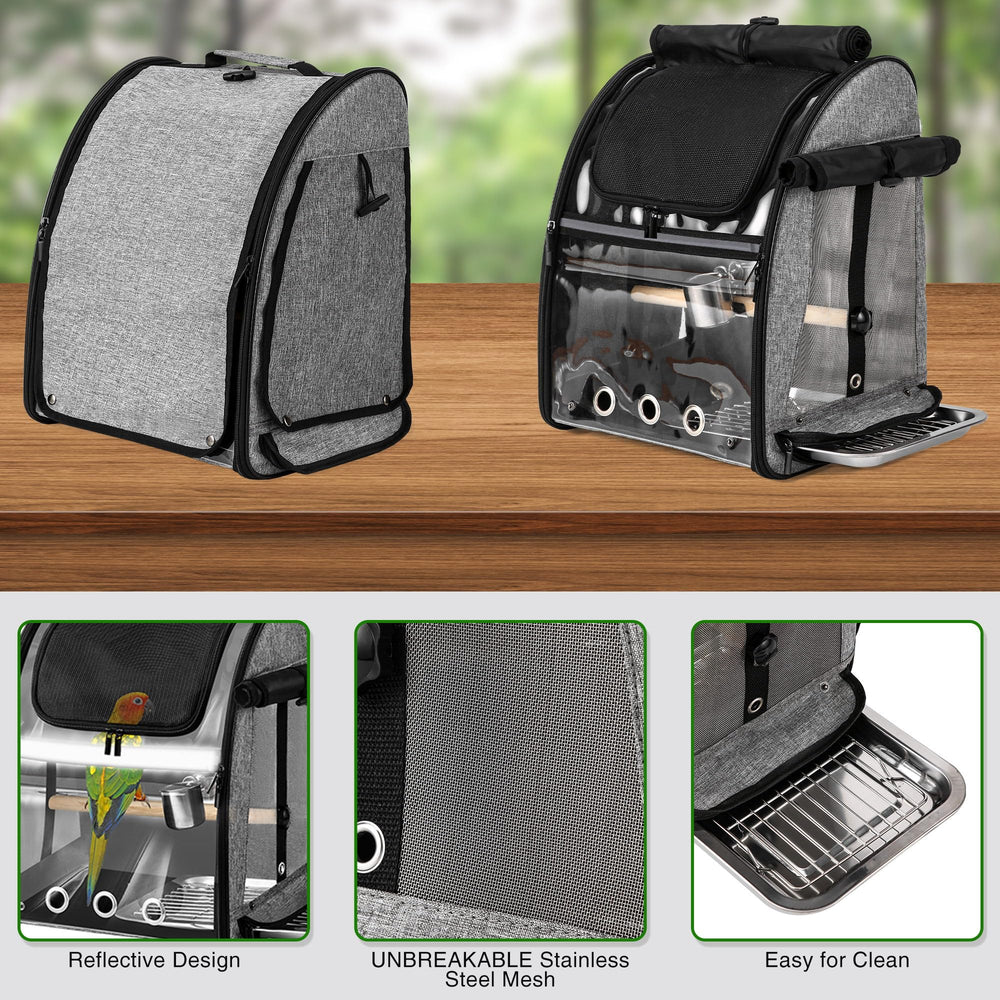 Suertree bird travel cage bottom cleaning opening for easy tray access.