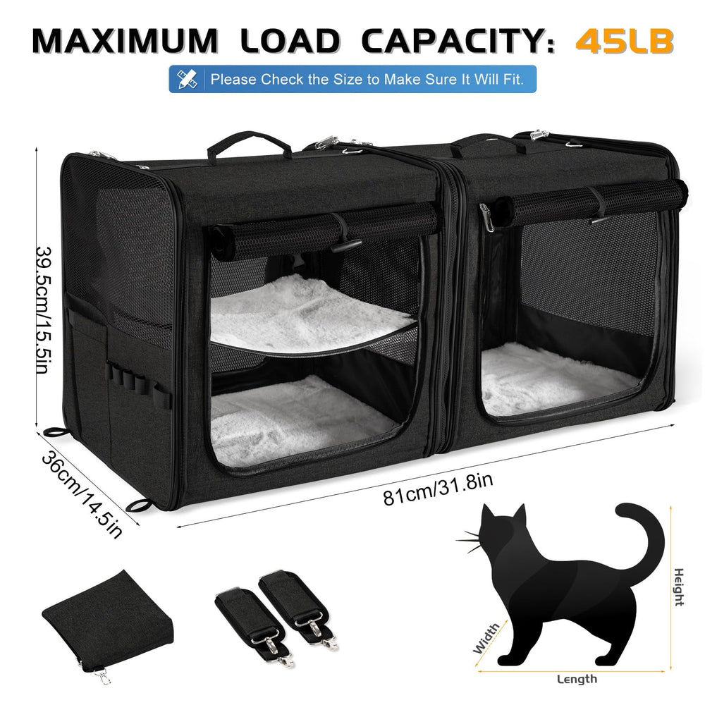 Suertree double cat carrier with travel litter box enables mess-free trips.
