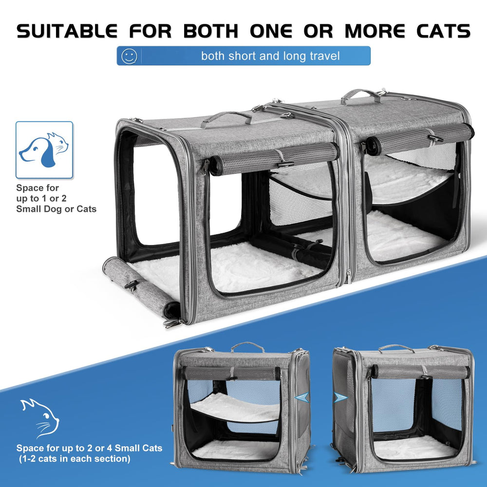 Suertree double-cat carrier with litter box offers easy on-the-go hygiene.