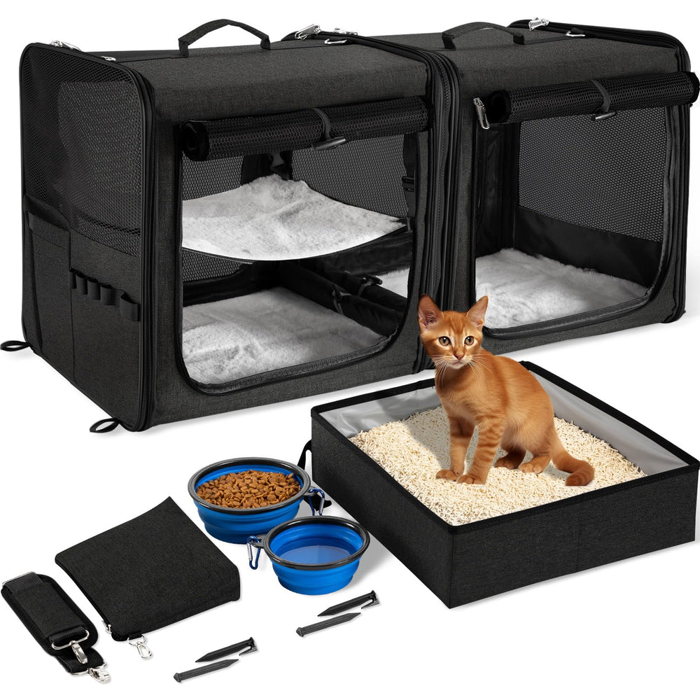 Suertree large cat carrier setup demonstrates spacious twin-compartment travel.