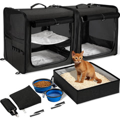 Suertree large cat carrier setup demonstrates spacious twin-compartment travel.
