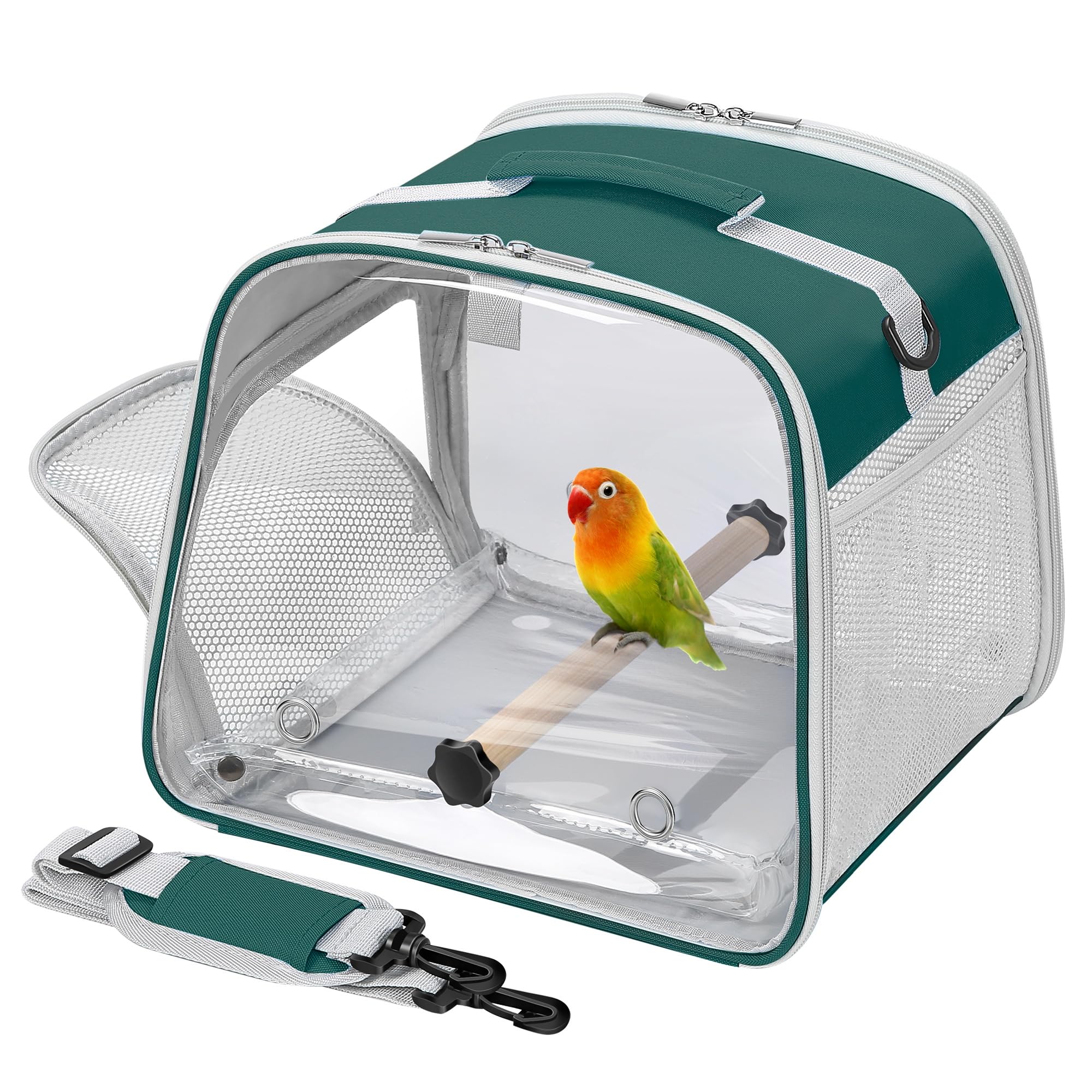 Suertree small bird carrier with large windows for easy monitoring during travel.