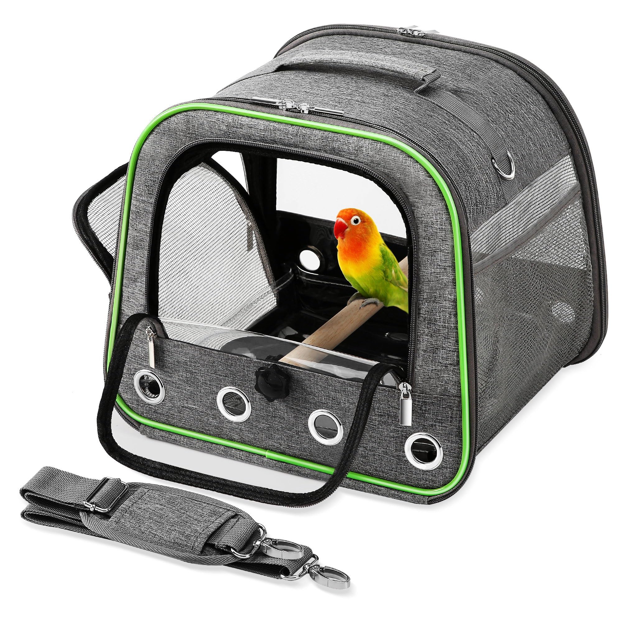 Suertree upgraded small bird carrier front view with clear windows for easy pet visibility