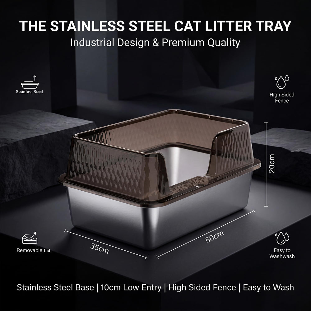 Suhaco black stainless steel litter box combines durability with modern style