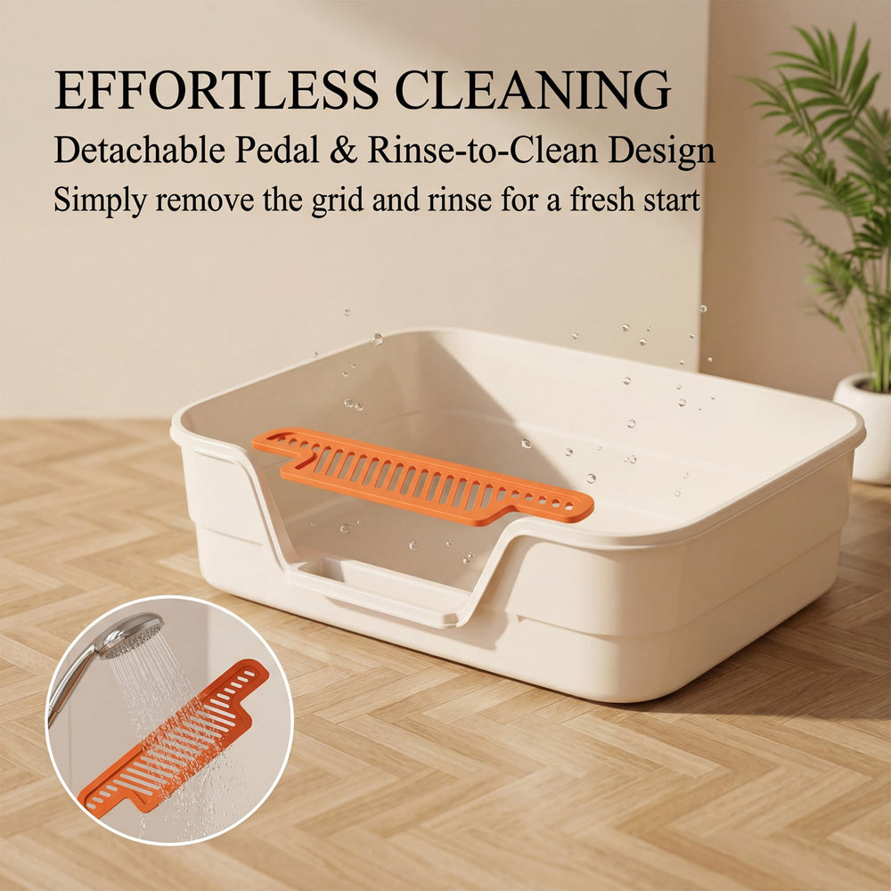 Suhaco low-entry litter box high sides provide containment during use.