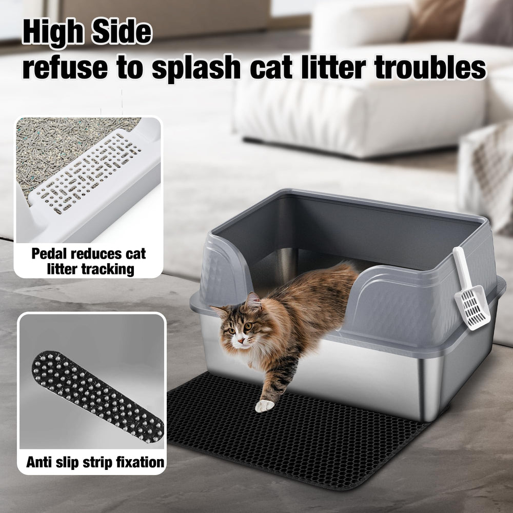 Suhaco XXXL stainless steel litter box entry pedal and mat reduce scatter