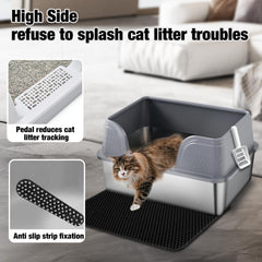 Suhaco XXXL stainless steel litter box entry pedal and mat reduce scatter