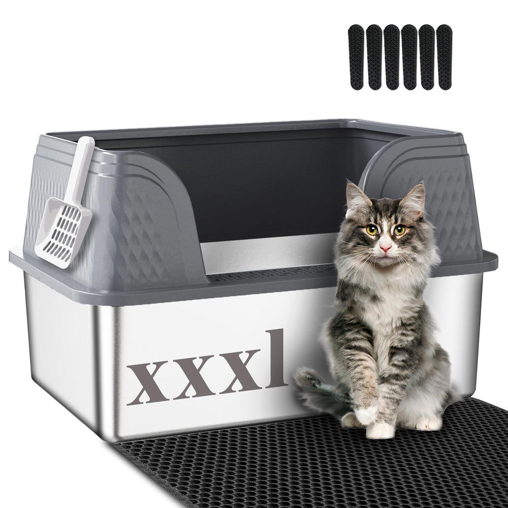 Suhaco XXXL stainless steel litter box front view showing roomy interior for large cats