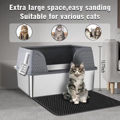 Suhaco XXXL stainless steel litter box with high-sided design to prevent spills