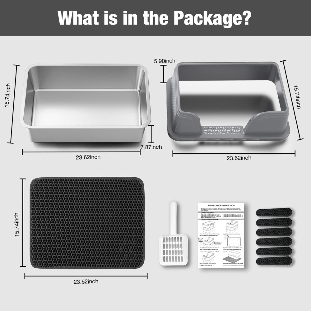 Suhaco XXXL stainless steel litter box eight clasps for sturdy assembly