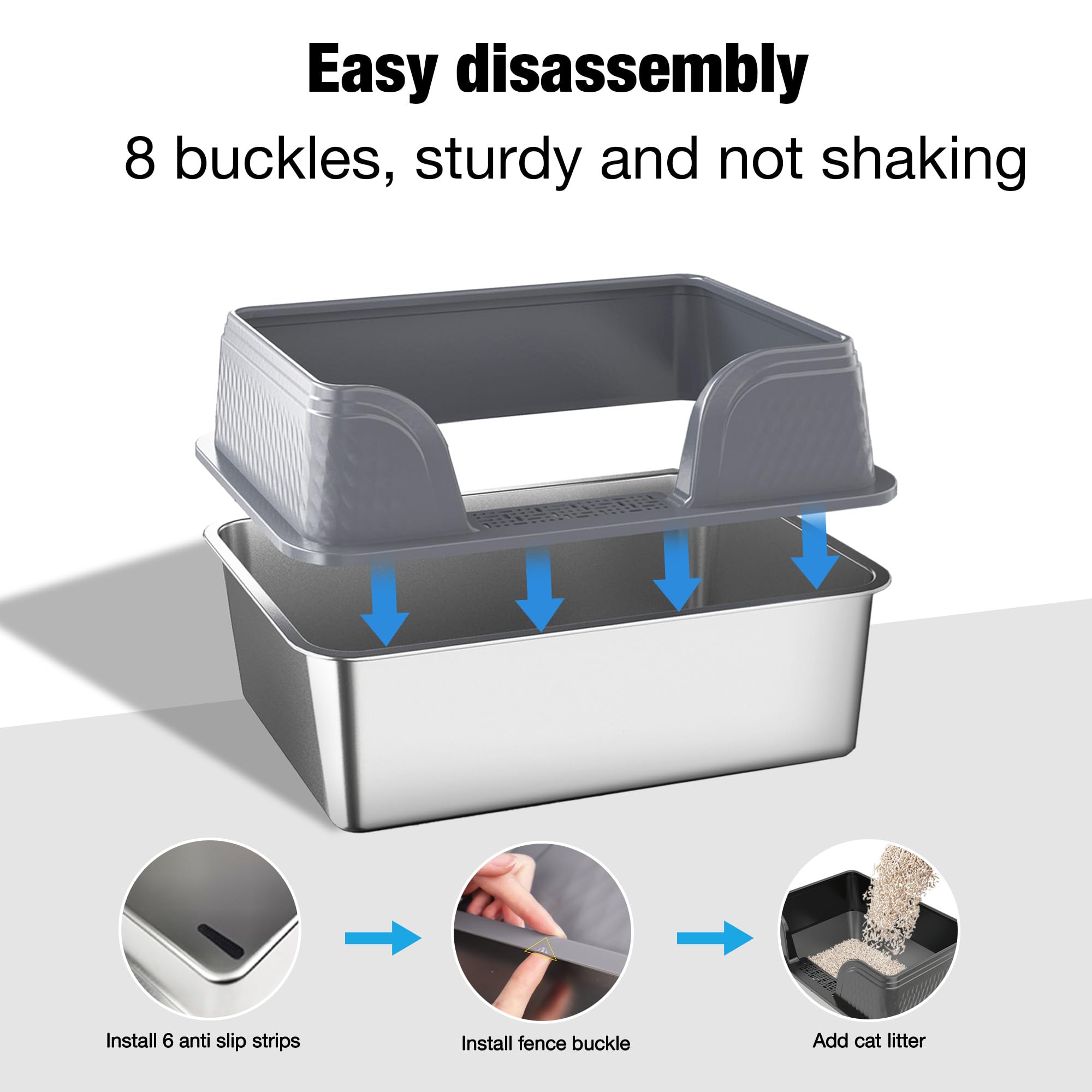 Suhaco XXXL stainless steel litter box with mat and scoop for easy cleanup