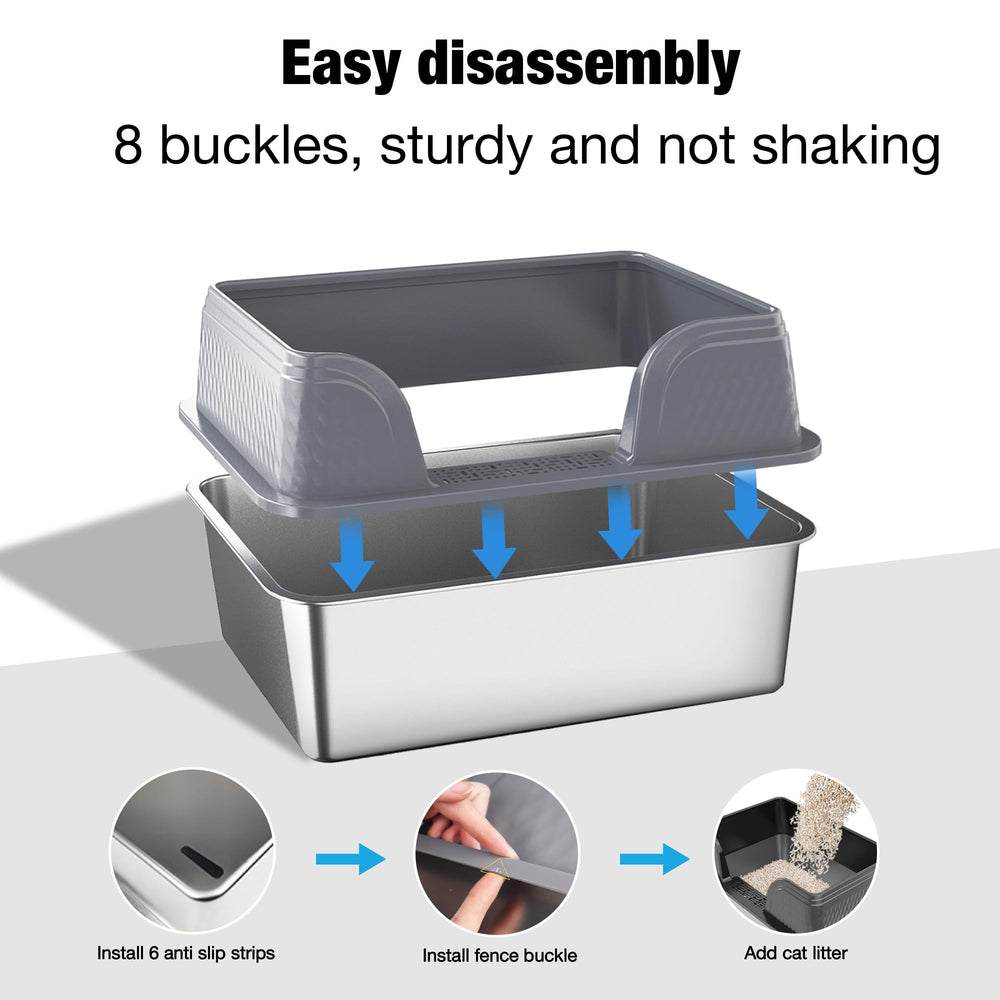 Suhaco XXXL stainless steel litter box with mat and scoop for easy cleanup