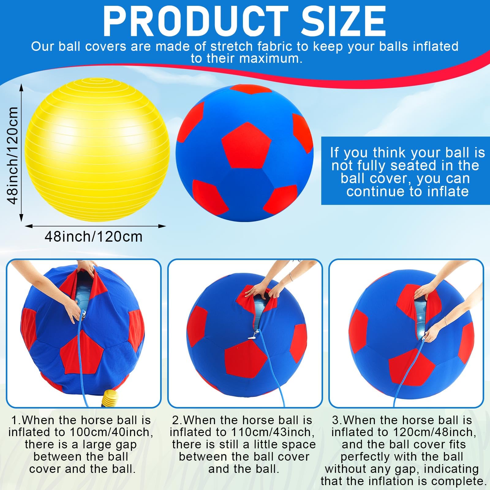 Suilung 48-inch horse play ball kit includes cover and pump for easy inflation.