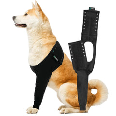 Suitical Recovery Sleeve on a dog's front leg for post-surgery protection