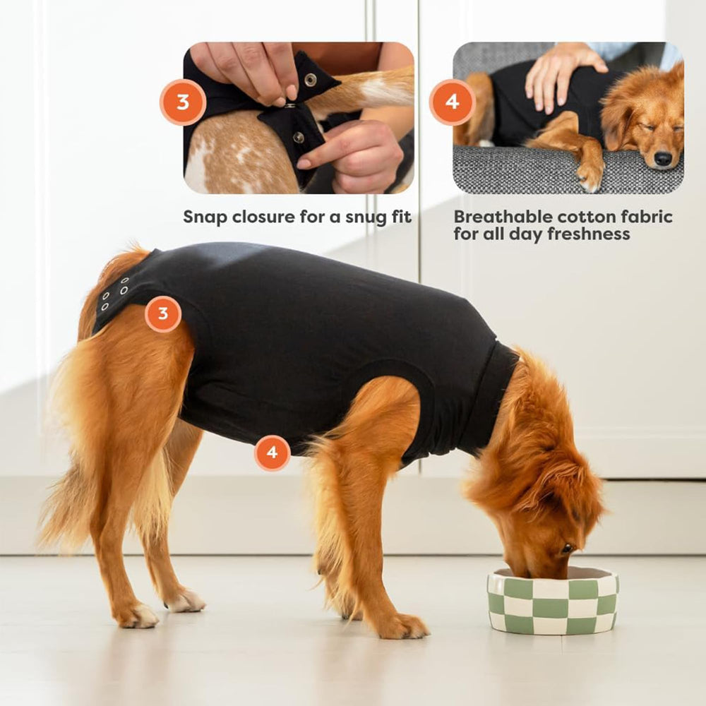 Suitical clip-up system enables quick walks and potty breaks.