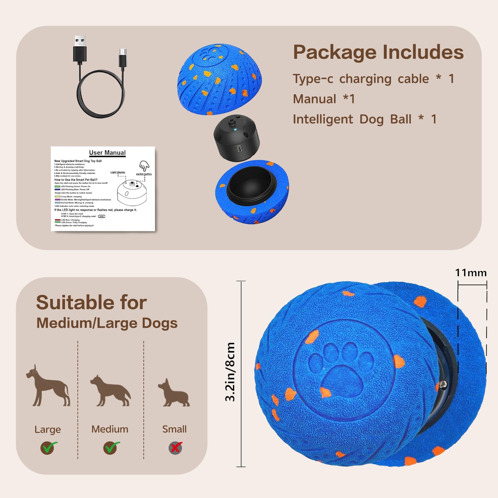 SUJF Interactive Dog Ball bite-resistant shell is durable