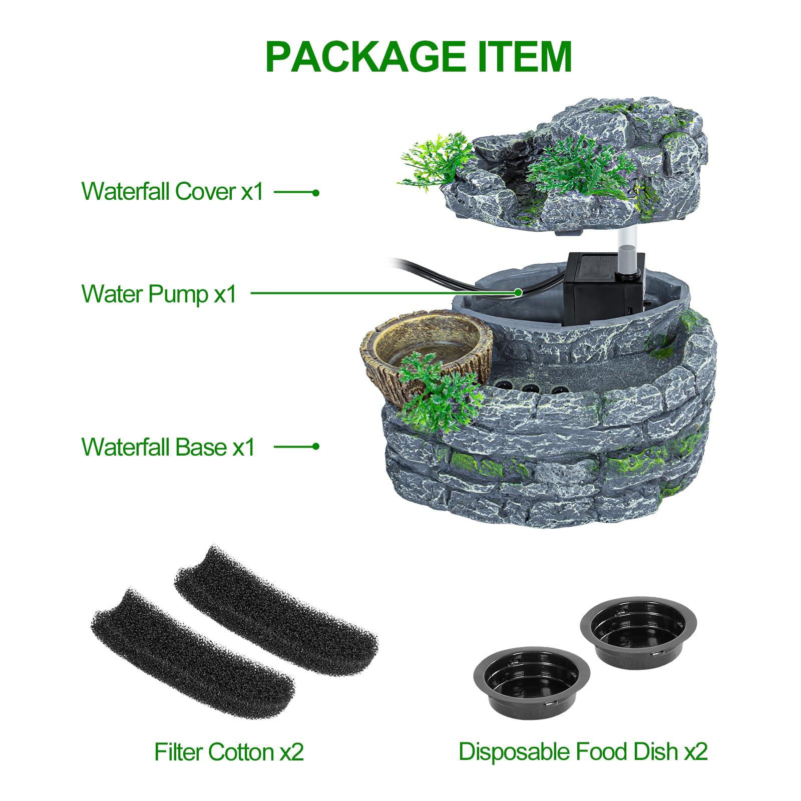 SUKEOPET terrarium waterfall centerpiece enhances habitat aesthetics.