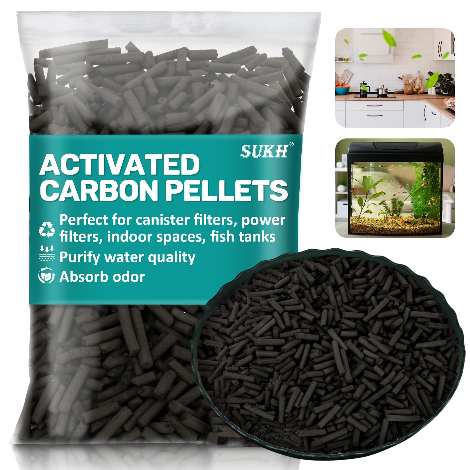 Sukh Activated Carbon Pellets packaging for bulk filtration and odor control