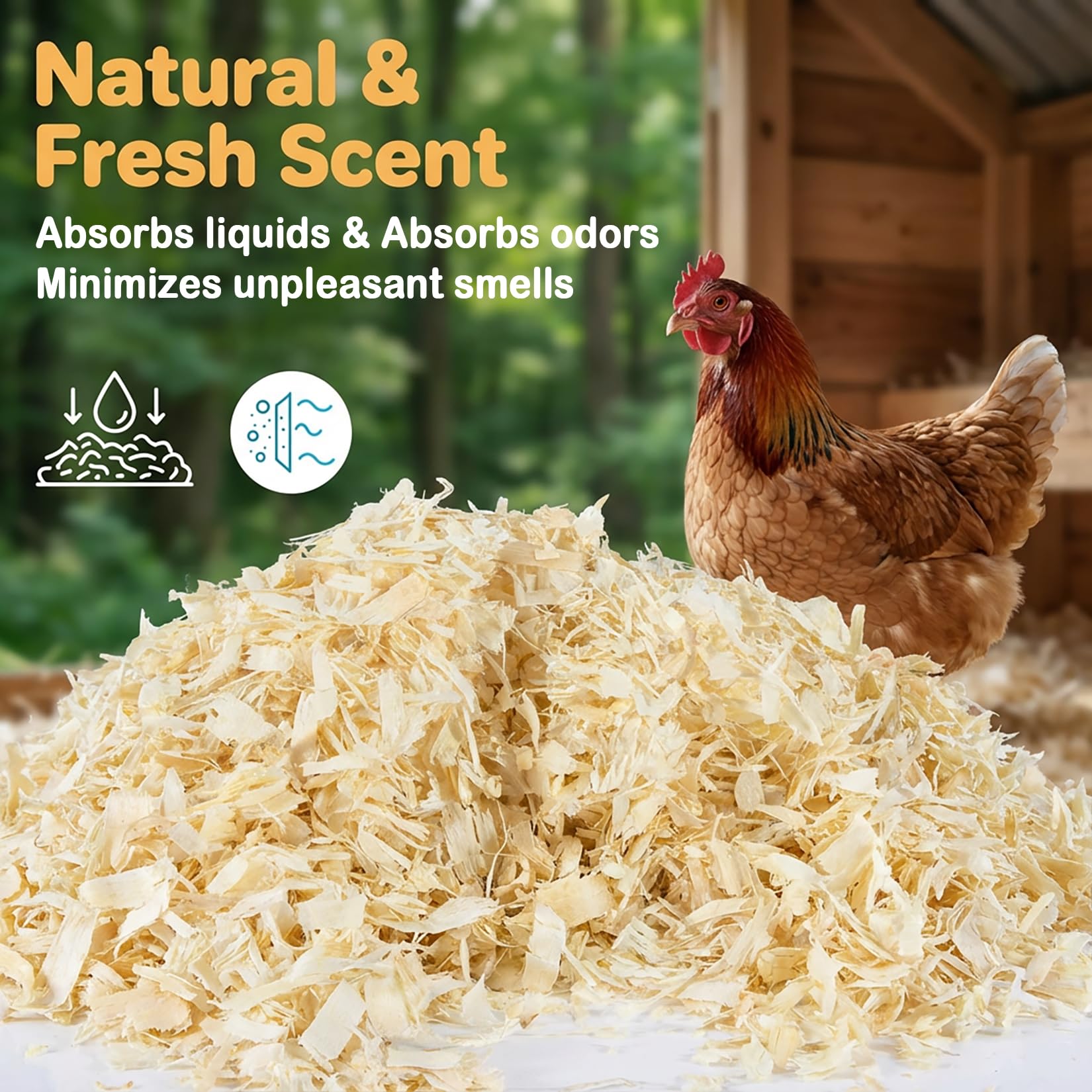 Sukh natural aspen shavings with reduced dust for cleaner coop spaces.