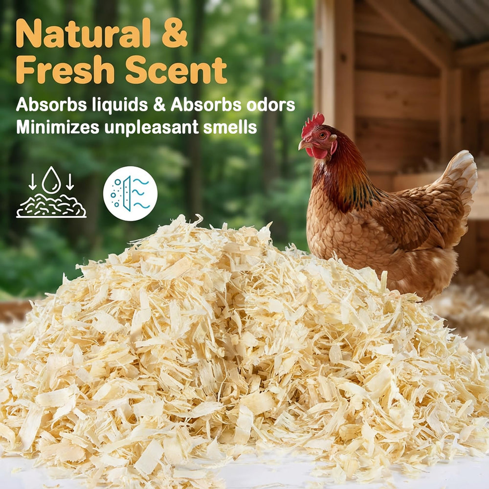 Sukh natural aspen shavings with reduced dust for cleaner coop spaces.