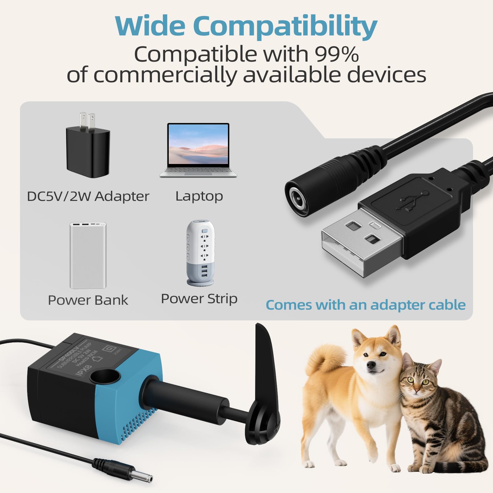 SUKIPAW SP-400LV installed in fountain—simple replacement for continuous, clean drinking water for pets.