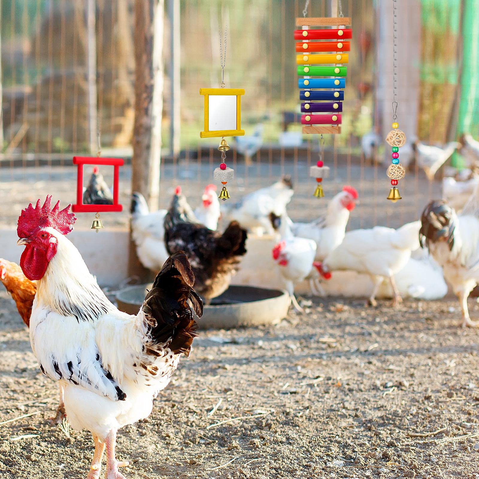 Sumind chicken coop toy set promotes engaging enrichment for feathered pets.