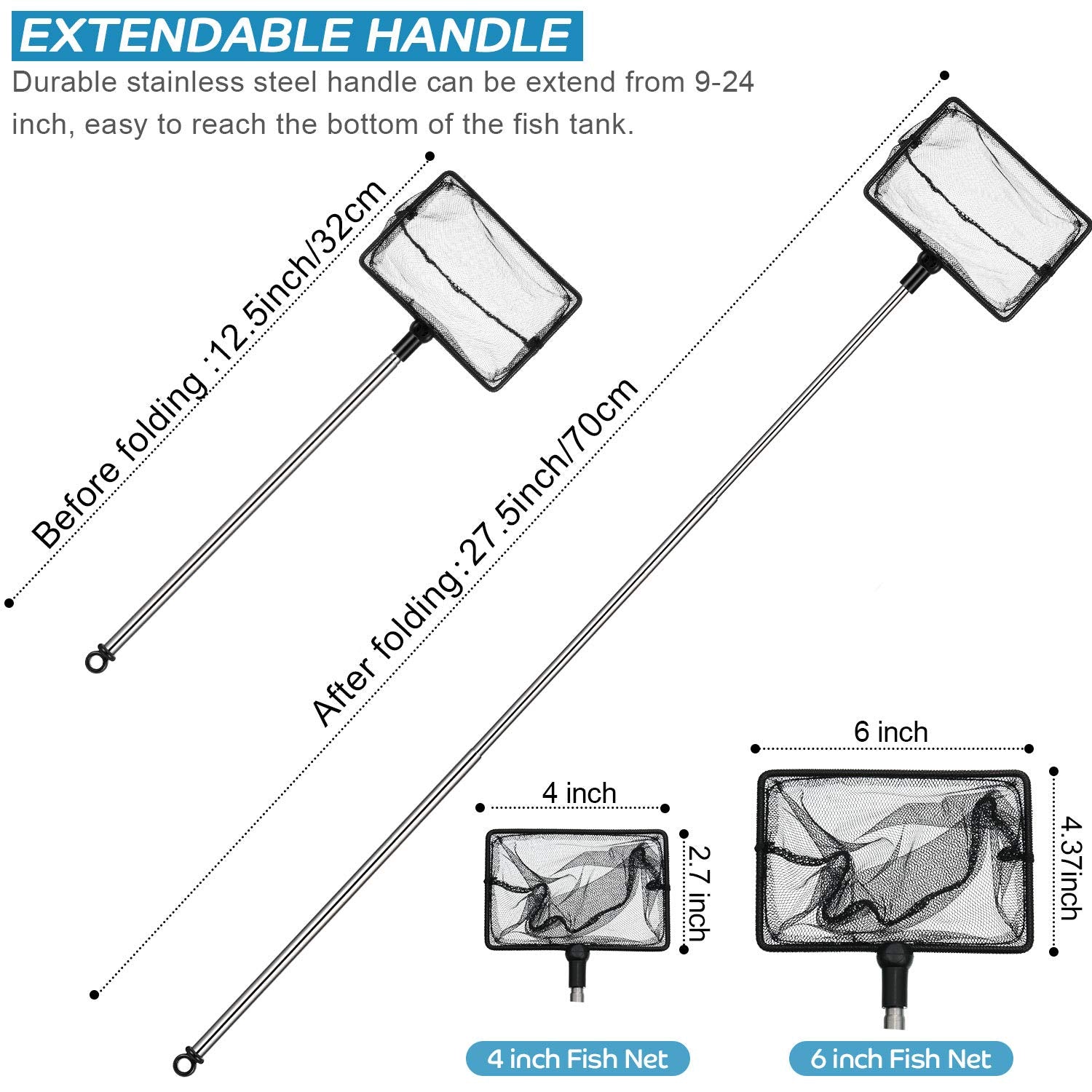 Sumind 6-inch fine-mesh fish tank net for larger fish up to four inches.