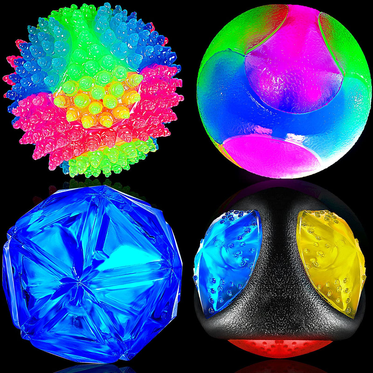 Sumind light-up blue rhombus dog ball glows for nighttime visibility.