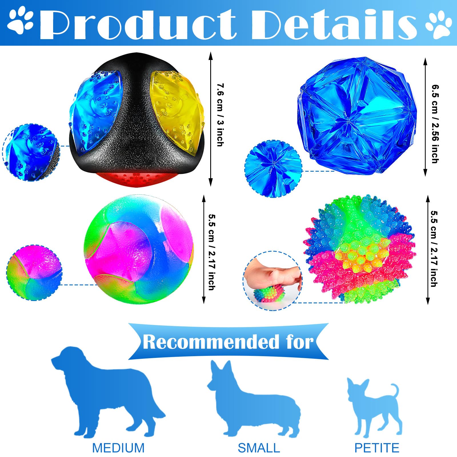 Sumind light-up spiky colorful dog ball offers textured grip during play.